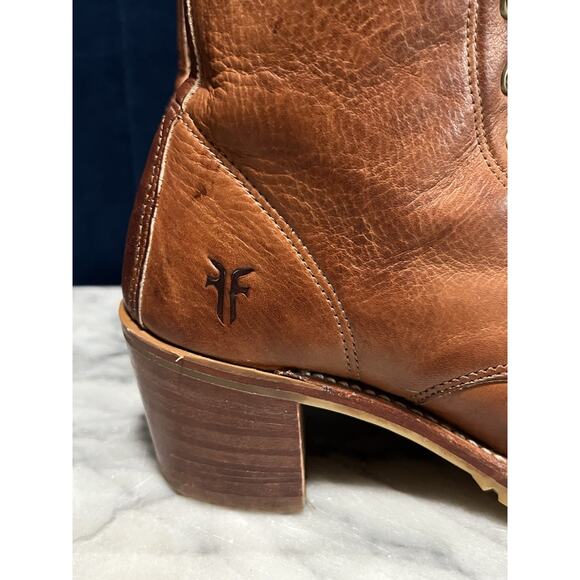 Women’s FRYE Boots Sabrina Lace-Up Distressed Tan Cognac Leather 6.5 Retail $438 - Picture 7 of 15
